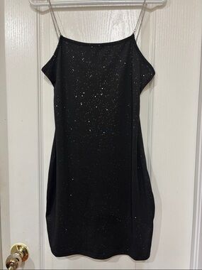 Black Sparkle Slip Dress with Chain Straps